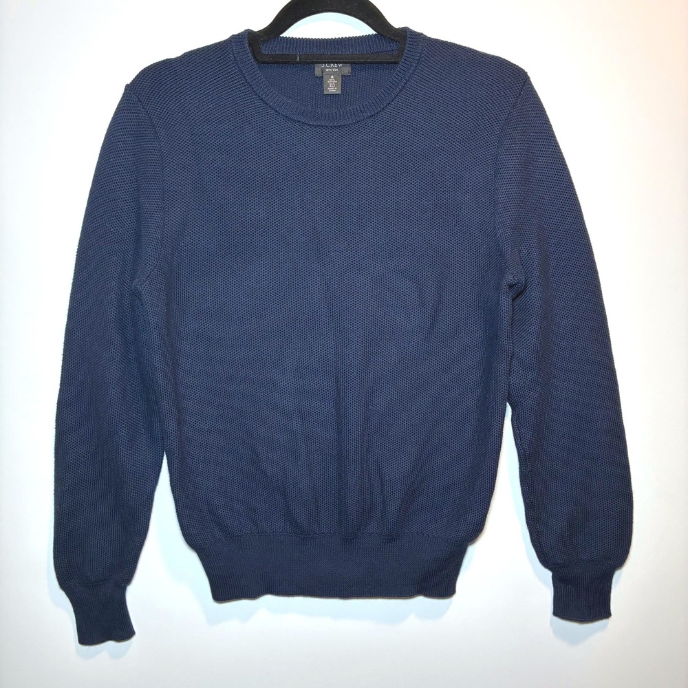 J.Crew Silk Cotton Knit Sweater Mens Medium Navy Lightweight Classic Academia - Picture 1 of 7